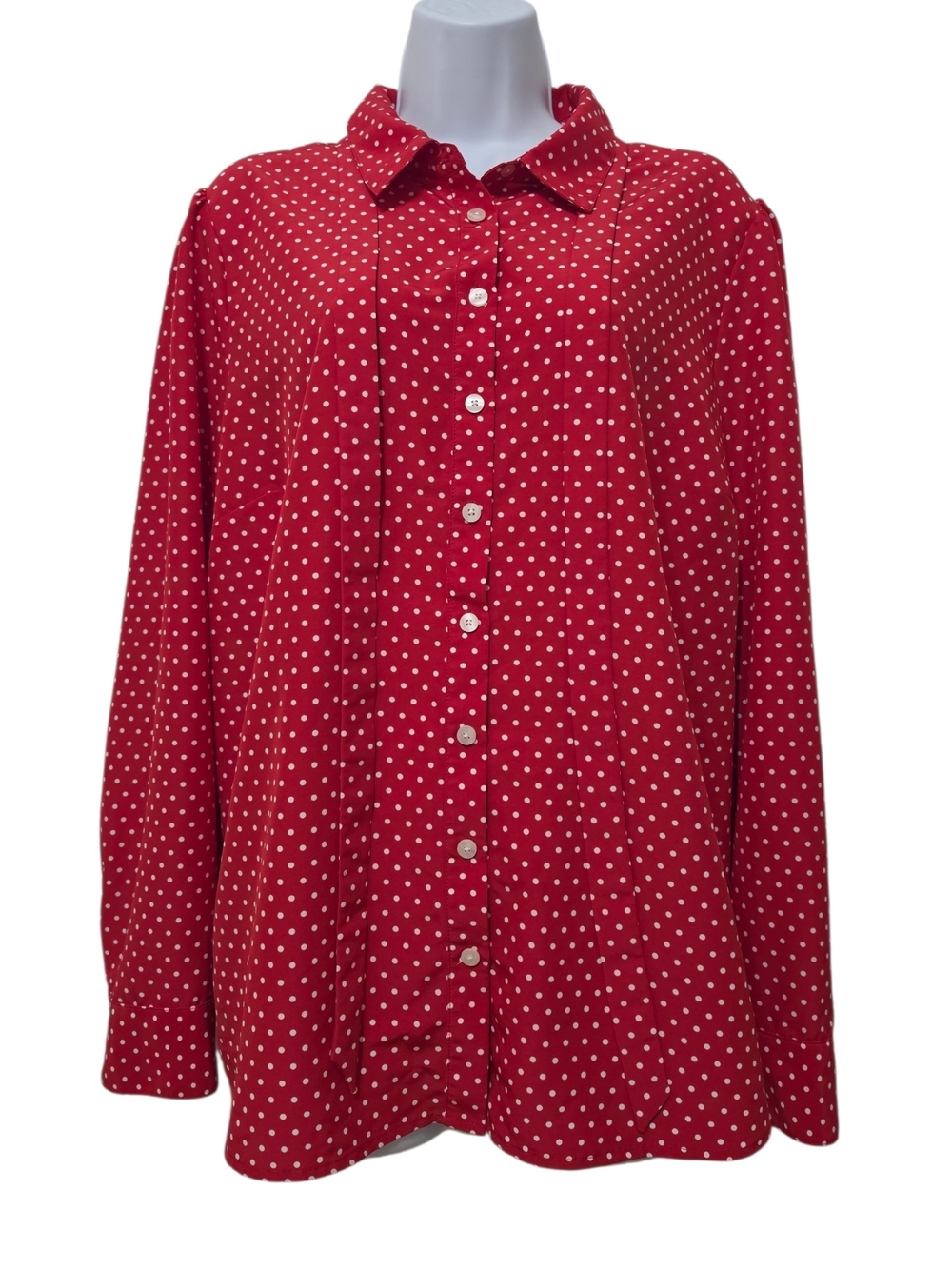 Draper James | Red & White Polka Dot Button Down Shirt Tie Neck Business Work